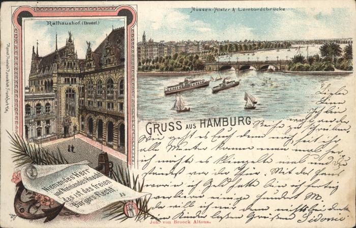 Hamburg Rathaus Aussen Alster Lombardsbrücke