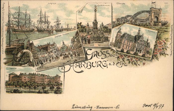 Harburg Hamburg Hafen Elbbrücke Rathaus Schloss