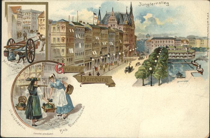 Hamburg Jungfernstieg Milchkarren Dienstmädchen