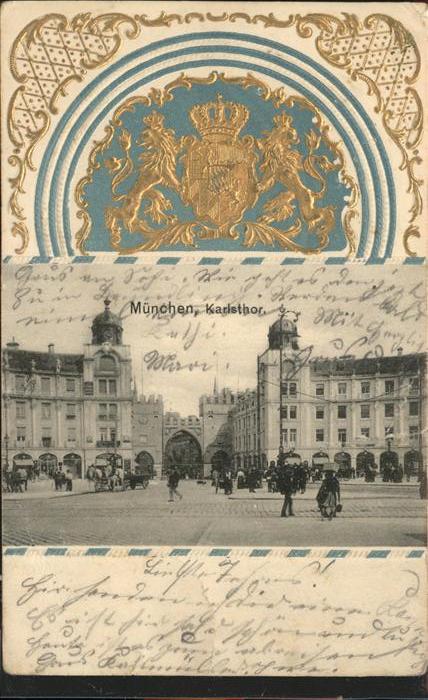 Muenchen Karlsthor Kutsche Prägedruck