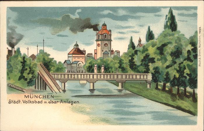 Muenchen Volksbad Isar Anlagen Brücke
