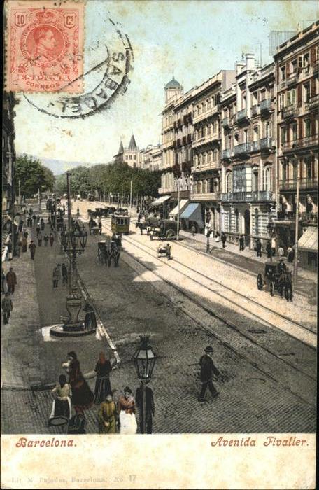 Barcelona Cataluna Avenida Fivaller Strassenbahn Kutsche
