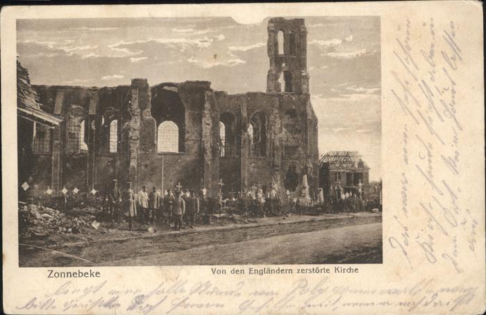 Zonnebeke West-Vlaanderen zerstoerte Kirche