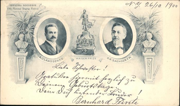 New York City Saengerfest Kaiser Prize A Claassen