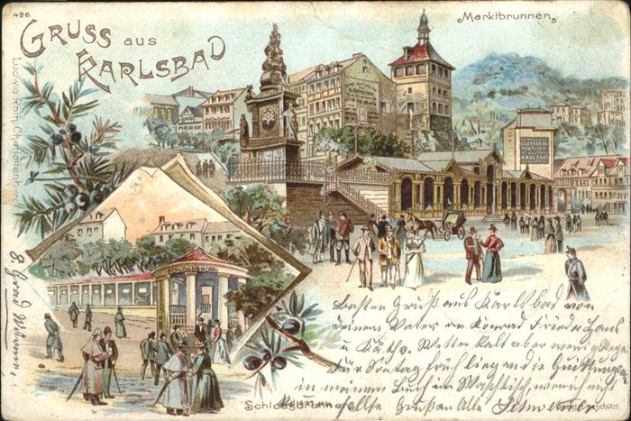 Karlsbad Eger Marktbrunnen Schloss Kutsche