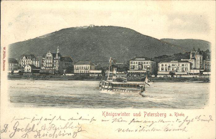 Koenigswinter Petersberg Rhein, Dampfer, Reliefkarte