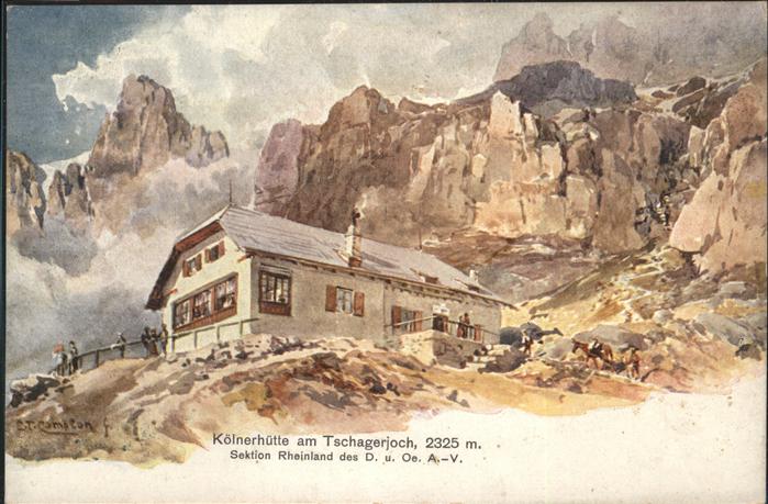 Koelner Huette Tschagerjoch Künstlerkarte E. T. Campto