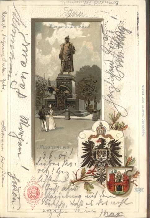 Magdeburg Bismarck Denkmal Stadt Wappen Prägedruc