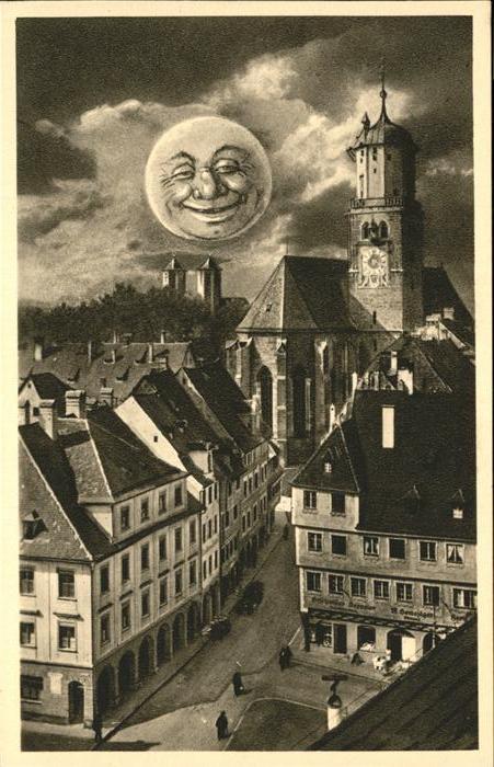 Memmingen Bayern Teilansicht Nacht Mond