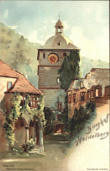 Heidelberg Neckar Burghof Künstlerkarte