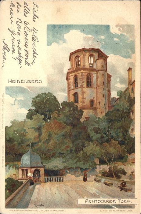 Heidelberg Neckar Achteckiger Turm Künstlerkarte