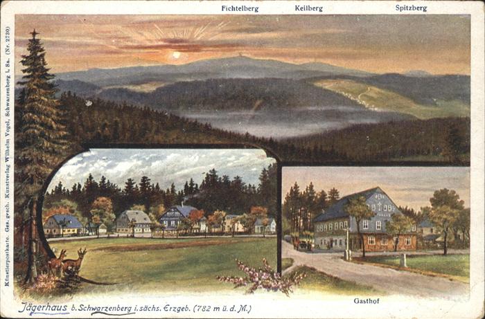 Schwarzenberg Erzgebirge Gasthof Jägerhaus Künstlerkarte