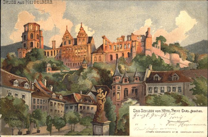 Heidelberg Neckar Schloss Künstlerkarte