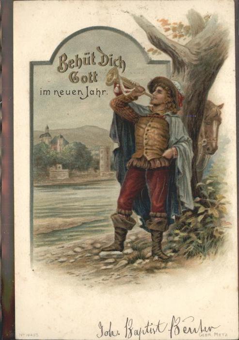 Altshausen Reiter Trompete Pferd Prägedruck