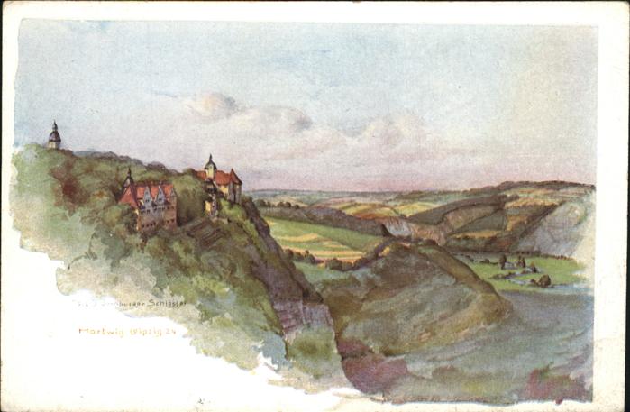 Dornburg Saale 3 Schlösser von Dornburg Aquarell