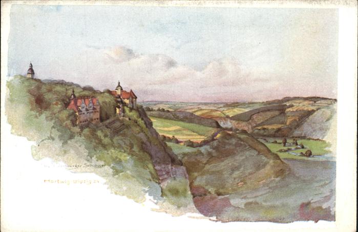Dornburg Saale 3 Schlösser v. Dornburg Aquarell