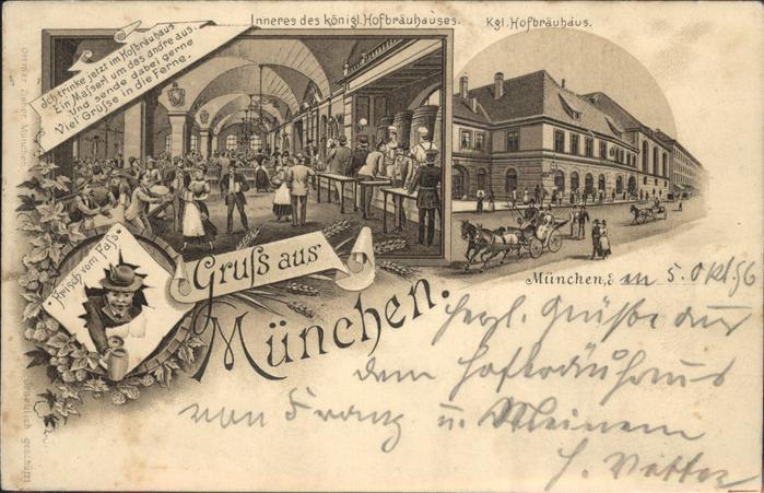 Muenchen Hofbräuhaus Spruch, Frisch v. Faß, Pfer