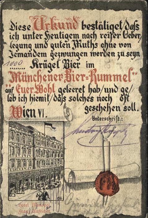 Muenchen Urkunde Münchner Bier Rummel