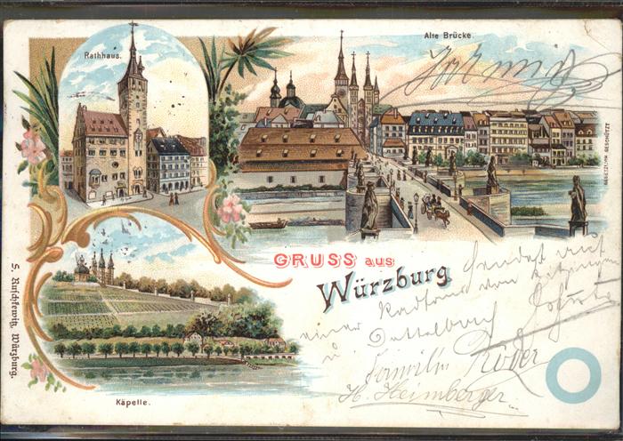 Wuerzburg Alte Brücke Kapelle Rathaus