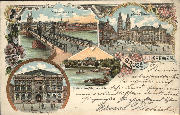 Bremen Weserbrücke Rathaus Dom und Börse Tivol