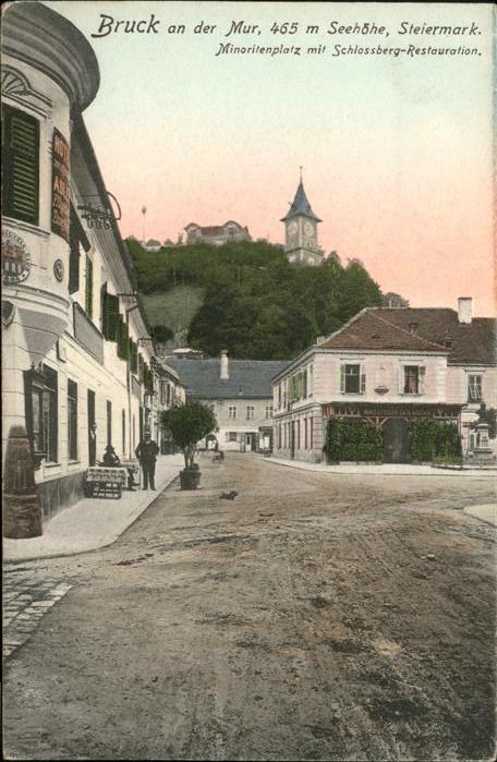 Bruck Mur Minoritenplatz mit Schlossberg Restaura