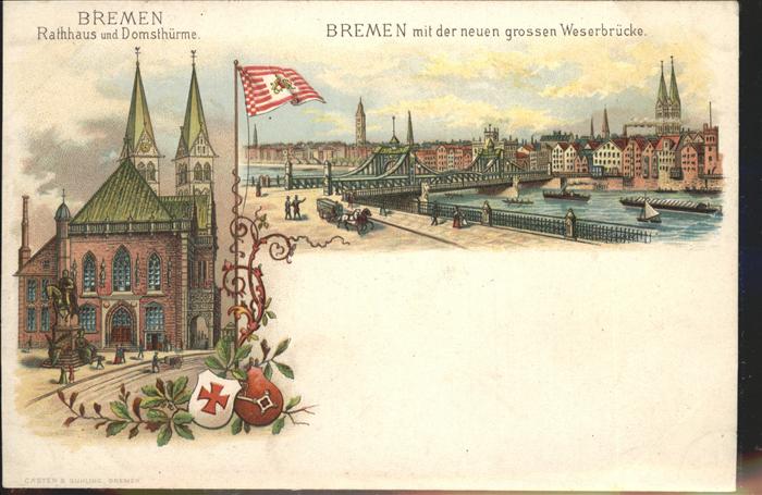 Bremen Rathaus und Domtürme _ Neue Weserbrücke