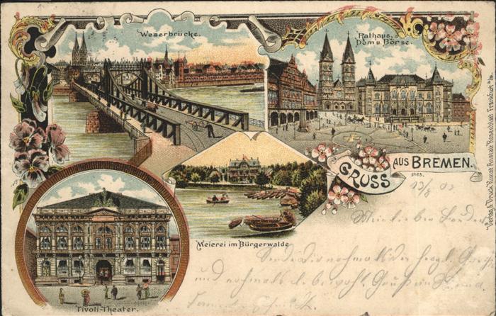 Bremen Weserbr?cke Rathaus Dom und B?rse Tivol