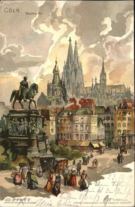 KoeLN  Rhein Heumarkt Kuenstlerkarte Pferdekutsche Frauen Denkmal