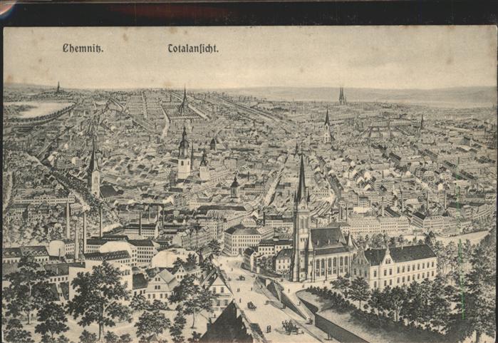 Chemnitz Fliegeraufnahme künstlerkarte