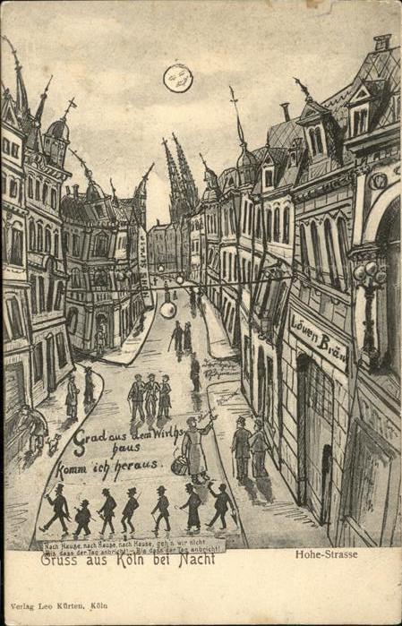 KoeLN Rhein Hohe Strasse bei Nacht Kuenstlerkarte