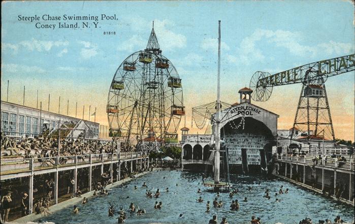 Coney Island New York Steeple Chase Swimming Pool Baden Riesenrad