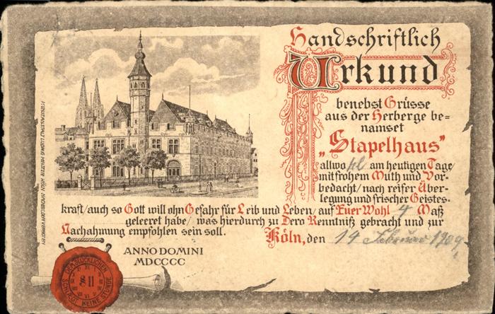 KoeLN  Rhein Stapelhaus Urkunde