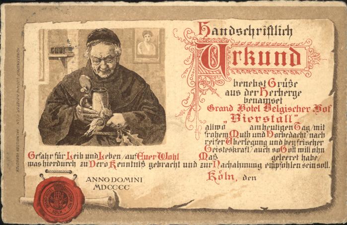 Koeln Bierstall Urkunde