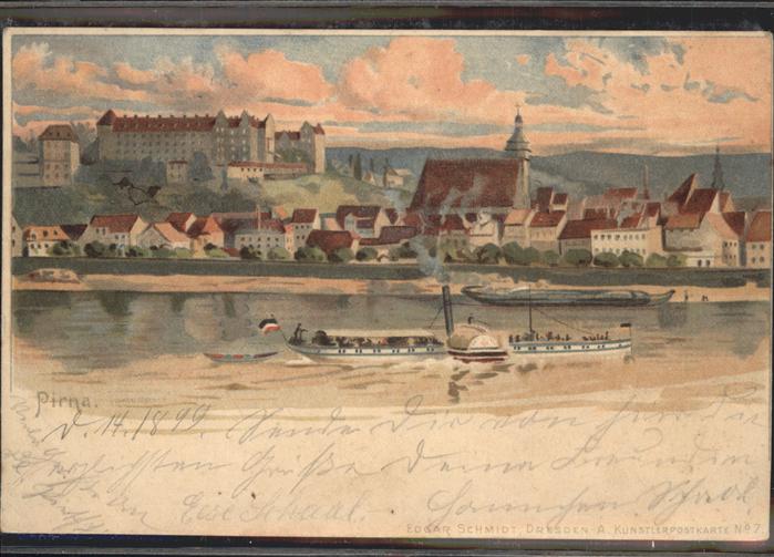 Pirna Elbe Sachsen Kuenstlerkarte Schiffe