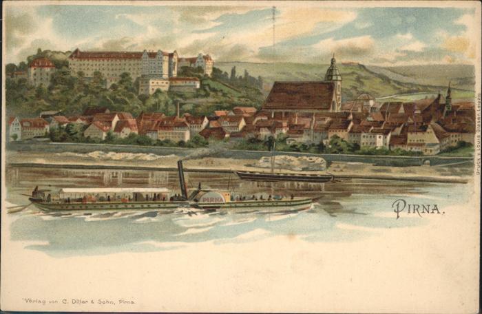 Pirna Elbe Sachsen Kuenstlerkarte Schiffe