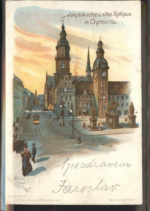CHEMNITZ Sachsen Jakobikirche Altes Rathaus Kuenstlerkarte