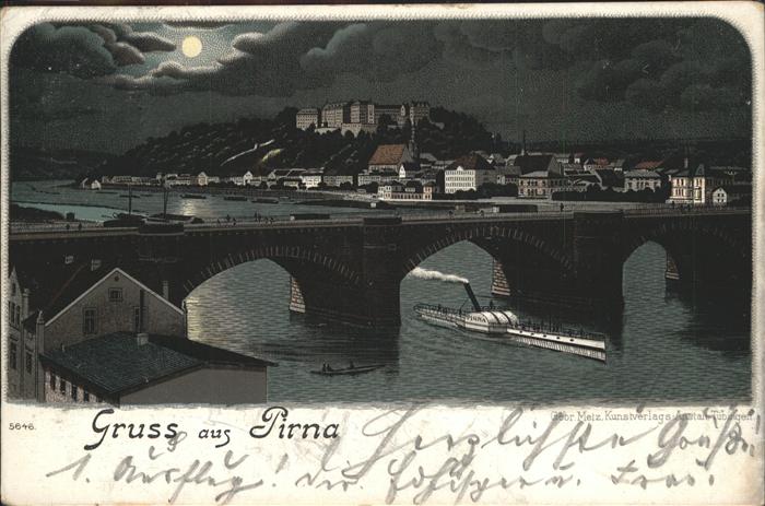 Pirna Elbe Sachsen Kuenstlerkarte bei Nacht