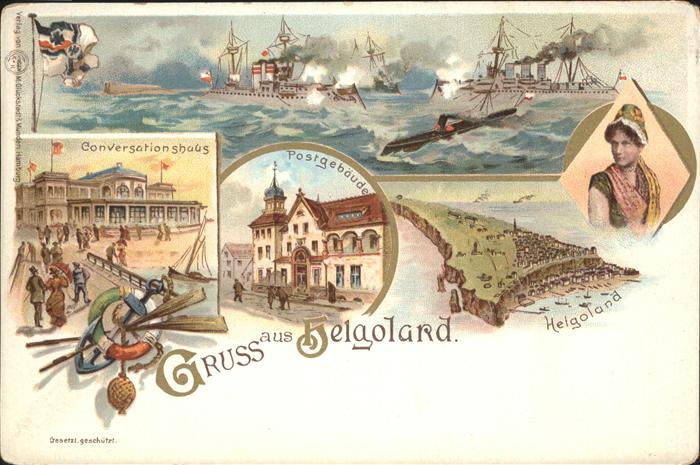 HELGOLAND Insel Schleswig-Holstein Post Conversationsgebaeude Schiffe