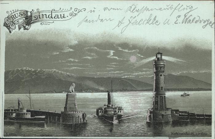 Lindau Bodensee Hafeneinfahrt Leuchtturm Schiff Alpenbl