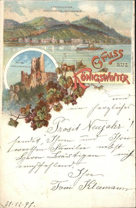 Koenigswinter Drachenburg Drachenfels Ruine Dampfer Kuenstlerkarte