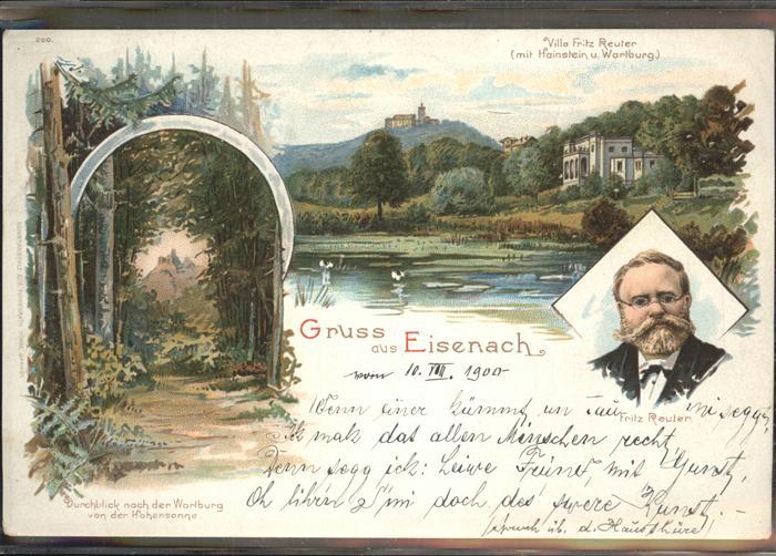 Eisenach Thueringen Villa Fritz Reuter Hainstein Wartburg Kuenstlerkarte