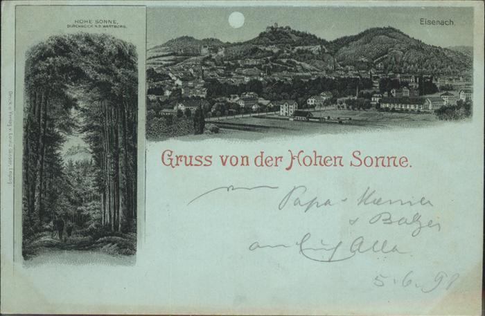 Eisenach Thueringen Hohe Sonne Panorama im Mondschein Wartburg