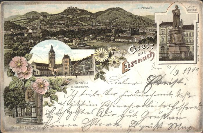 Eisenach Thueringen Panorama mit Wartburg Luther-Denkmal Ka