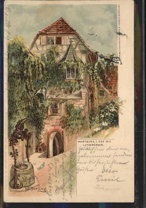 Eisenach Thueringen Wartburg Hof mit Luthererker Brunnen Kü