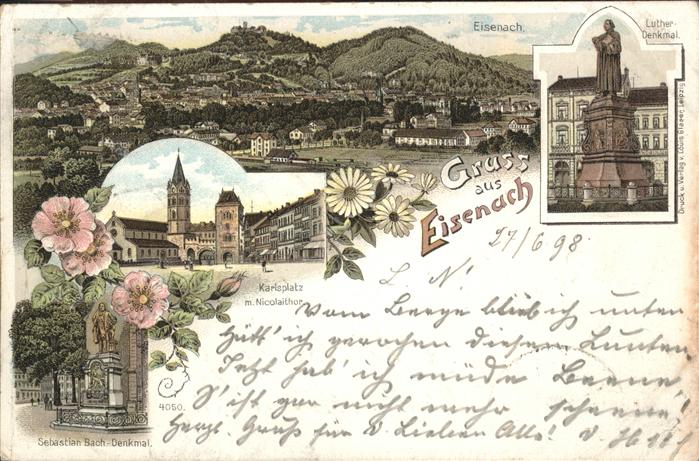 Eisenach Thueringen Panorama mit Wartburg Luther-Denkmal Karlsplatz Nicolaithor