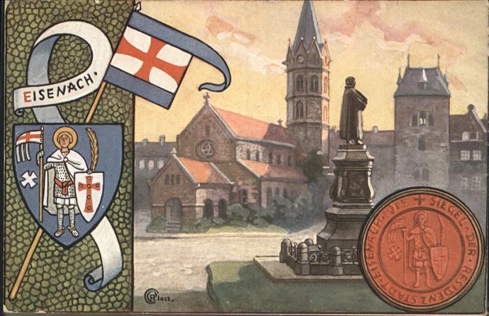 Eisenach Thueringen Kirche Luther-Denkmal Stadtsiegel Kuenstlerkarte