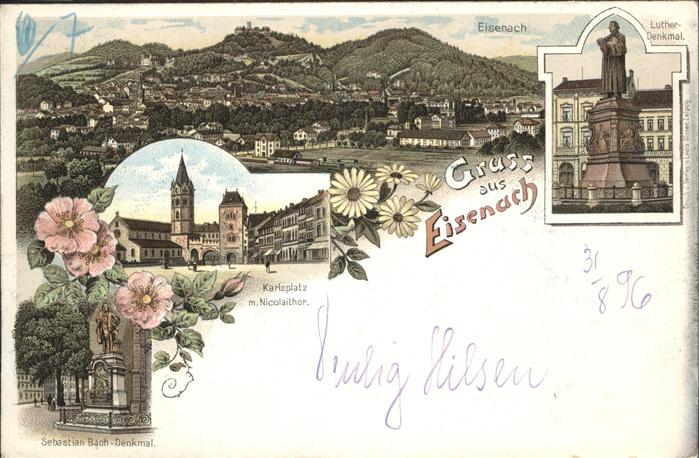 Eisenach Thueringen Panorama mit Wartburg  Luther-Denkmal K