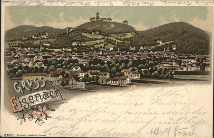 Eisenach Thueringen Panorama mit Wartburg Künstlerkarte