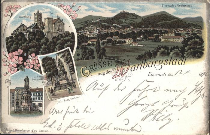Eisenach Thueringen Panorama mit Wartburg Luther-Denkmal  S