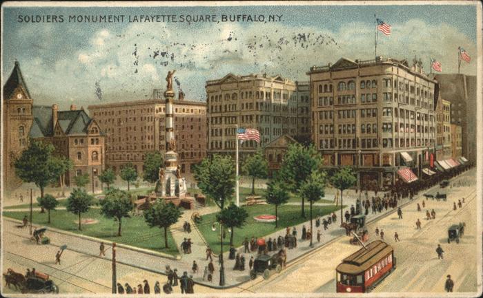 Buffalo New York Soldiers Monument La Fayette Square Tram Litho
